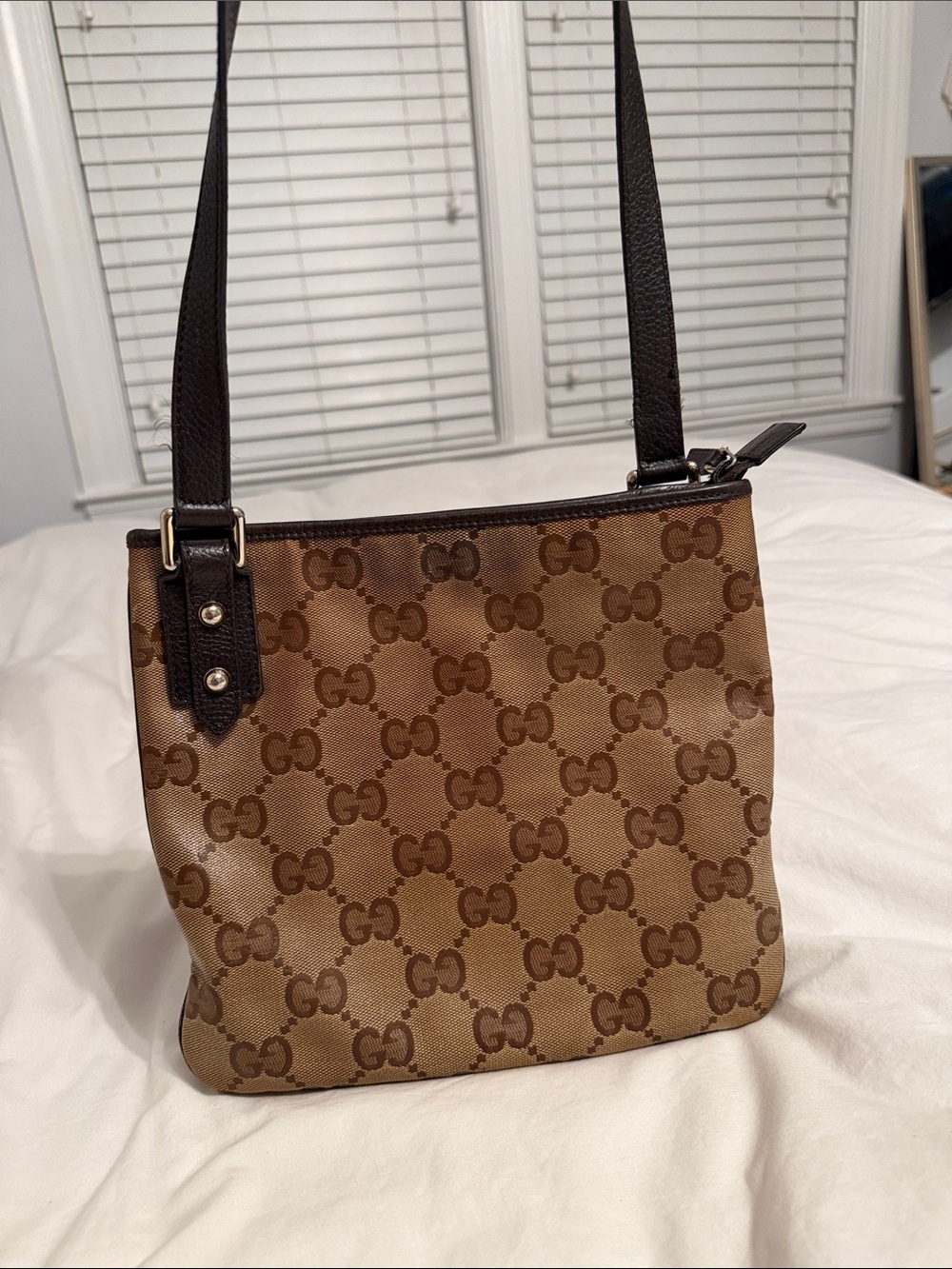Gucci Beige & Dark Brown Monogram Shoulder Bag